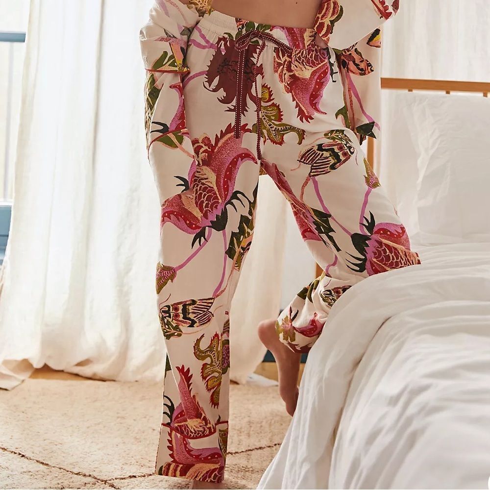 Anthropologie XXS Raphael Balme Flannel Sleep Pants Pink Combo Floral